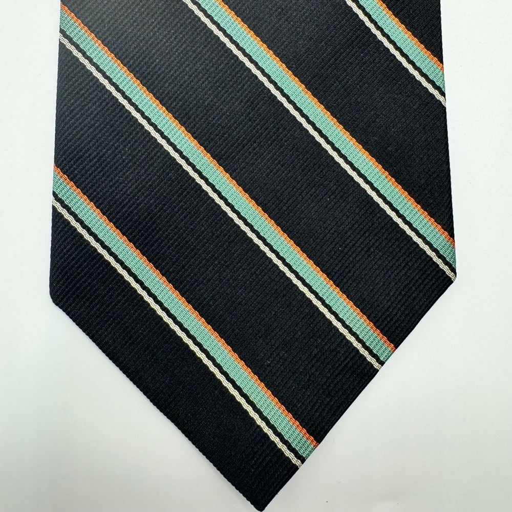 Polo Ralph Lauren Silk Tie Mens Navy Blue Orange Green Striped Regimental Luxury - Picture 2 of 8